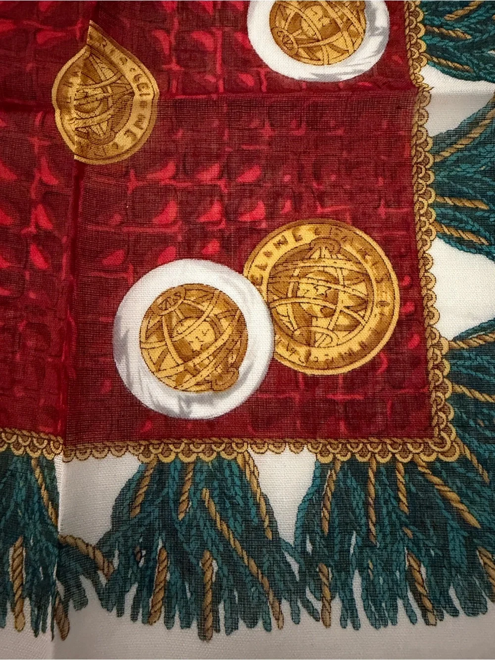 Vintage Celine Paris Cotton Scarf – Coin & Chain Medallion Print